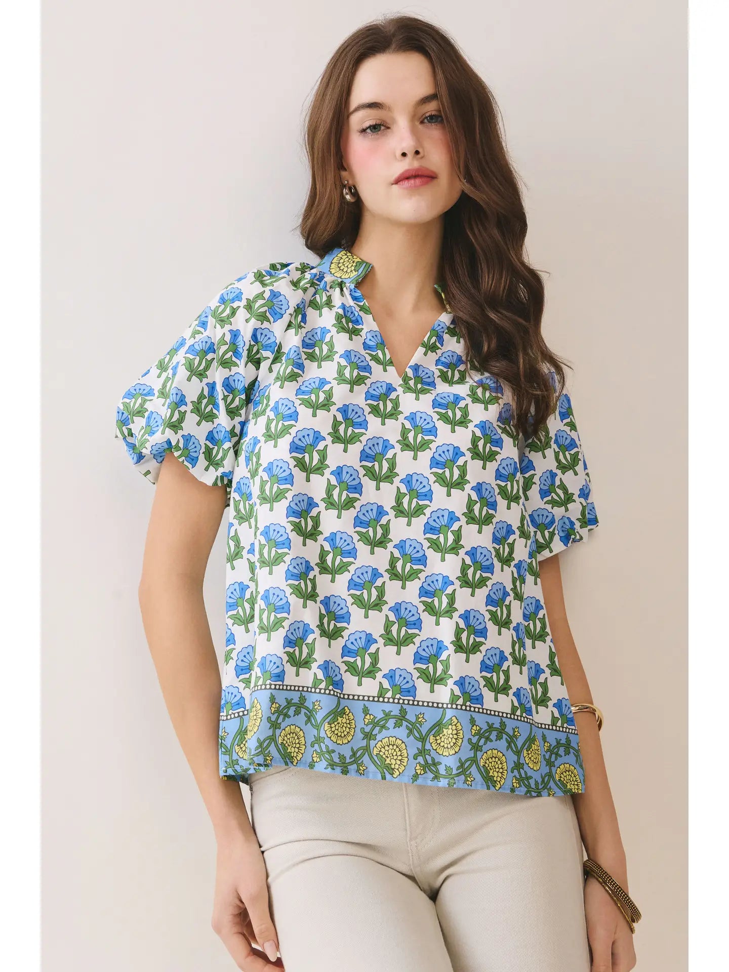 Floral Print Bubble Sleeve Top (More Colors)