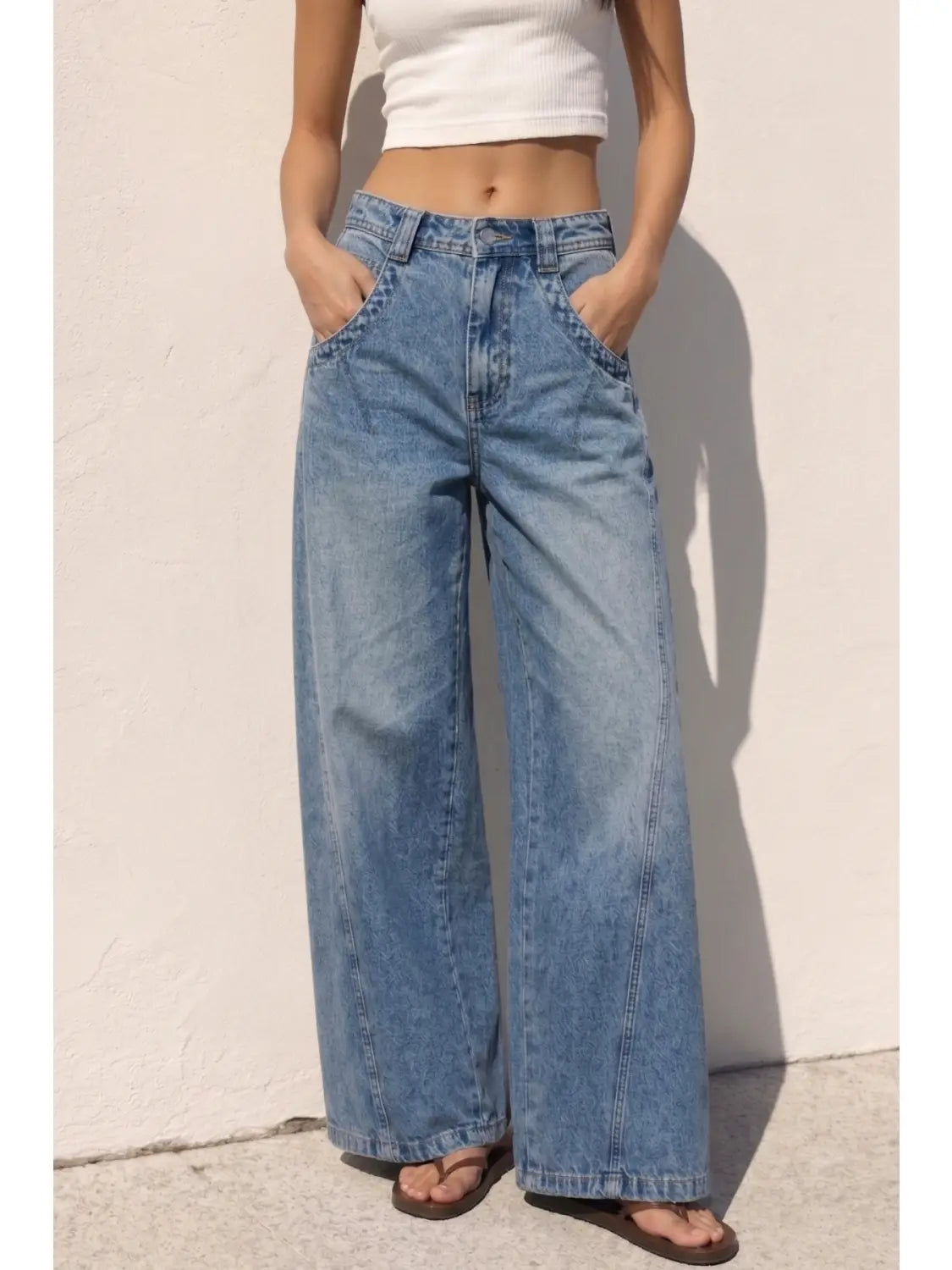 Washed Wide Curved Denim Jeans