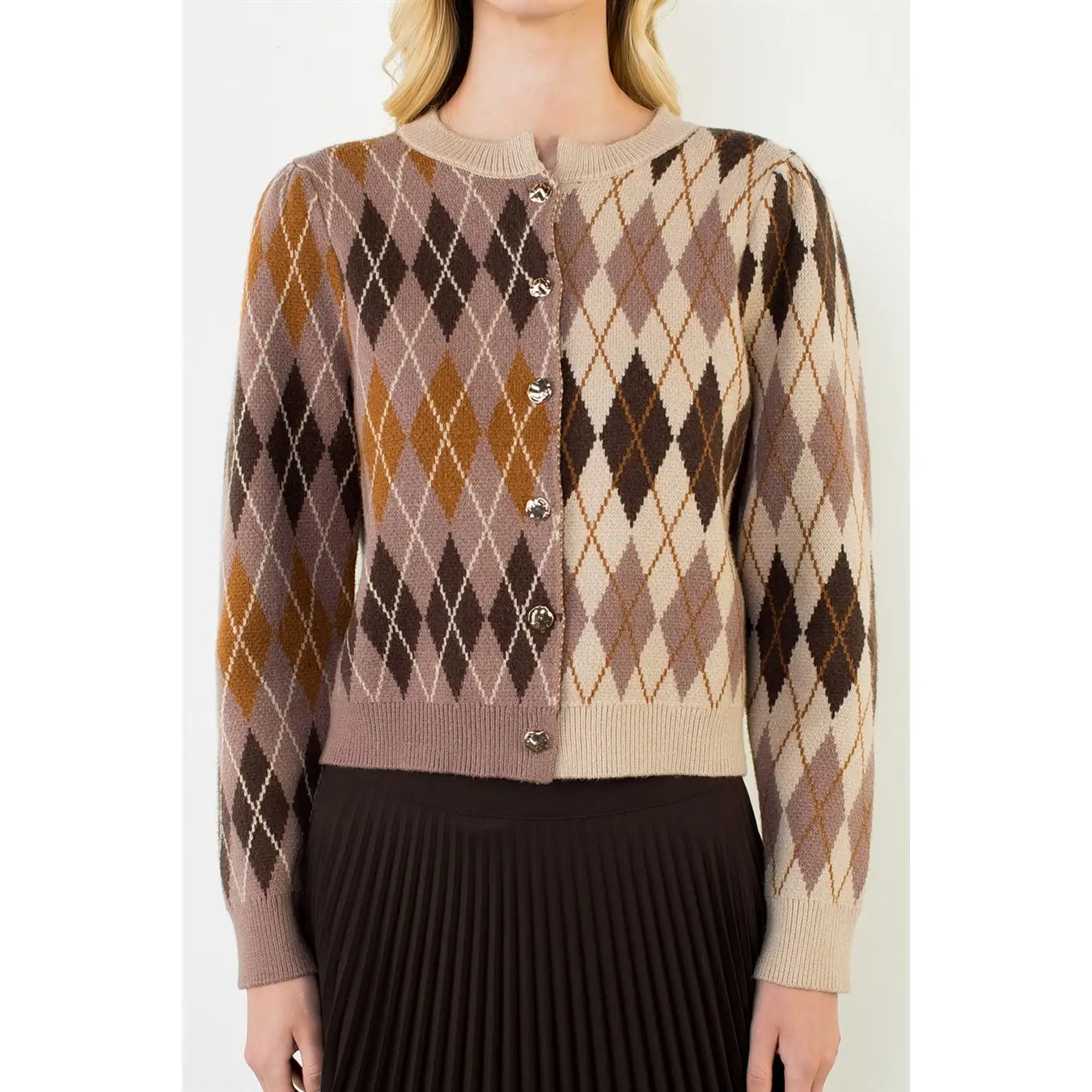 Argyle Print Cardigan Sweater