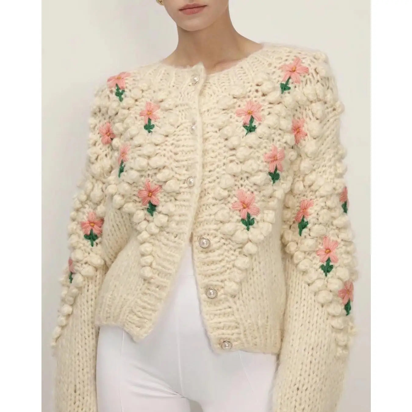 Embroidered Knit Cardigan Sweater
