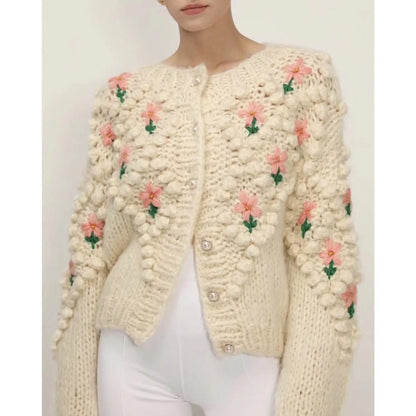 Embroidered Knit Cardigan Sweater