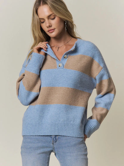 Henley Striped Sweater