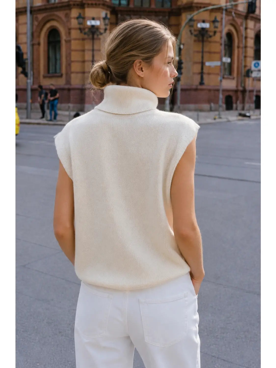 Ribbed Sleeveless Turtleneck Sweater