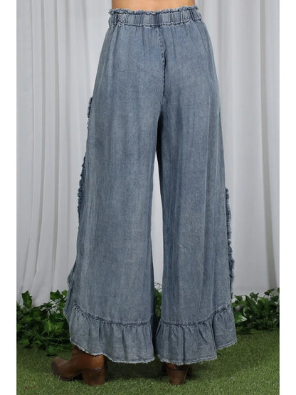 Chambray Ruffled Denim Pant