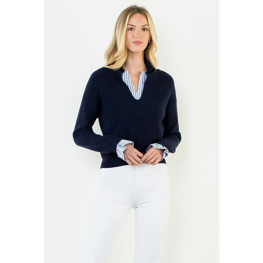 Tori Collared V-Neck Sweater Top