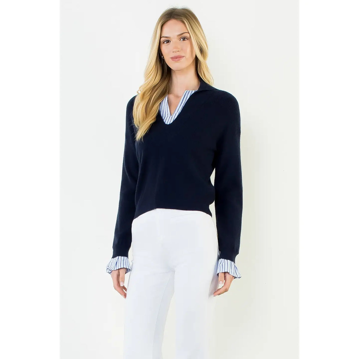 Tori Collared V-Neck Sweater Top