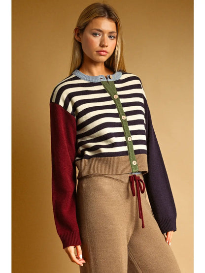 Stripe And Mix Pattern Cardigan