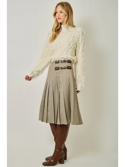 Pleated Micro Houndstooth Skirt