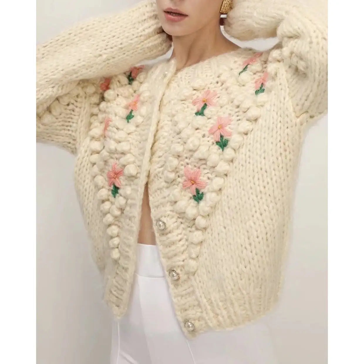 Embroidered Knit Cardigan Sweater