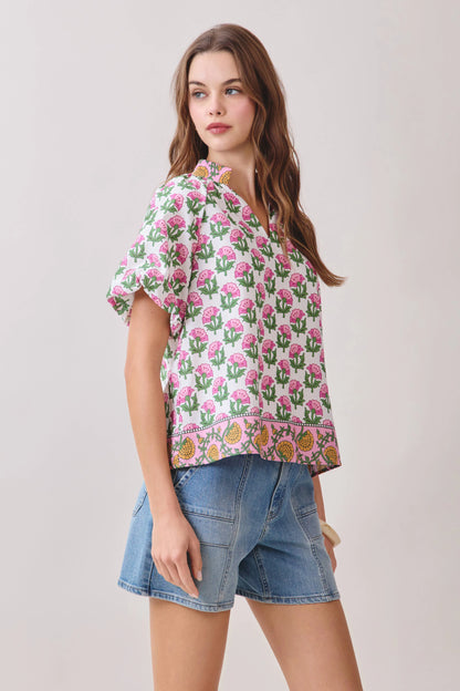 Floral Print Bubble Sleeve Top (More Colors)