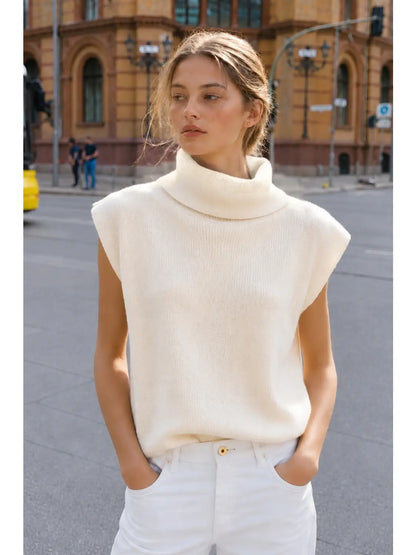 Ribbed Sleeveless Turtleneck Sweater