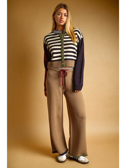 Stripe And Mix Pattern Cardigan