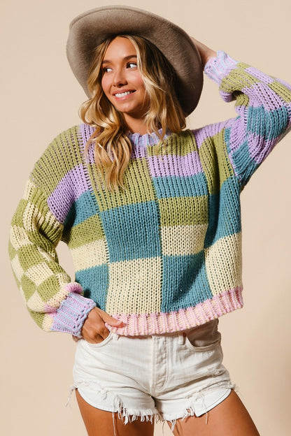 Multi Color Checkered Sweater