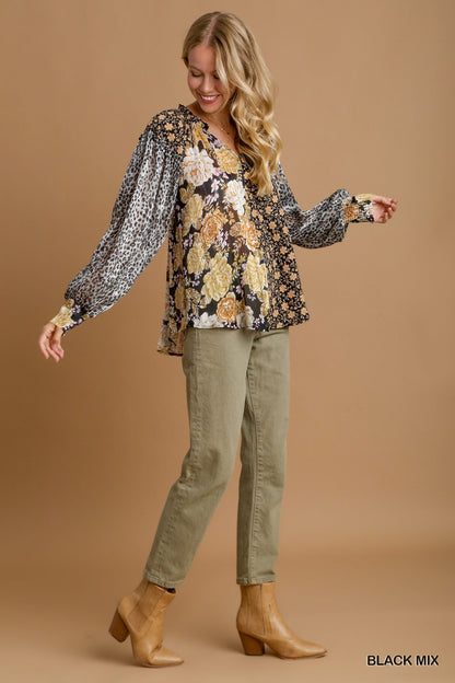 Floral and Animal Print Top ~SALE $31.20~
