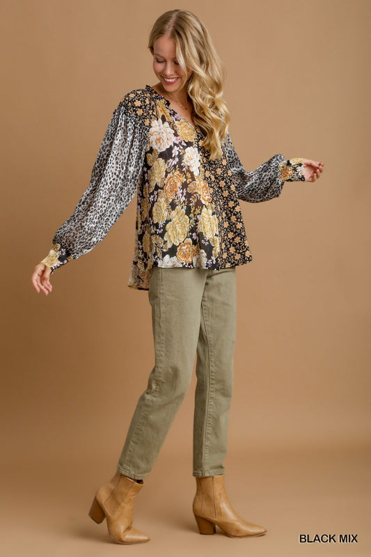 Floral and Animal Print Top ~SALE $31.20~