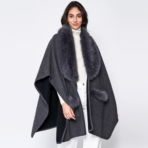 Faux Fur Trimmed Poncho