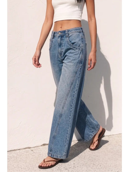 Washed Wide Curved Denim Jeans