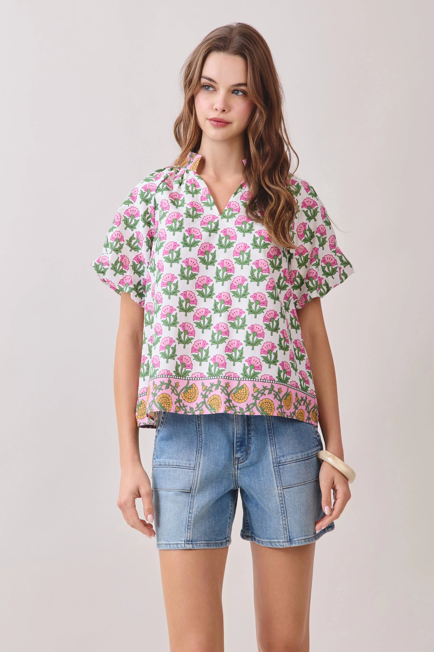 Floral Print Bubble Sleeve Top (More Colors)
