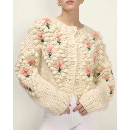 Embroidered Knit Cardigan Sweater
