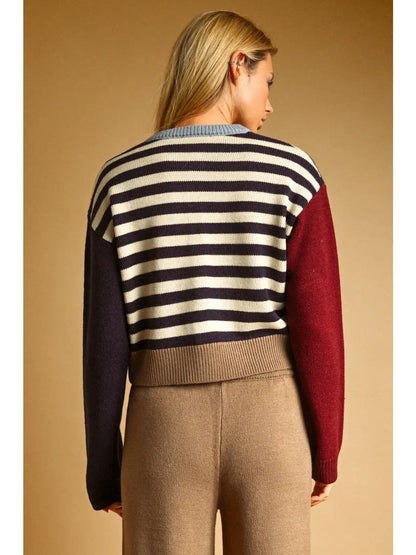 Stripe And Mix Pattern Cardigan