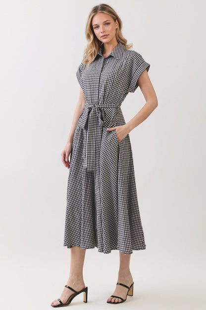 Checkered Print Midi Dress