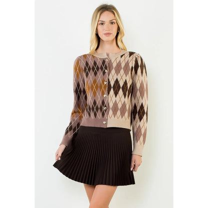 Argyle Print Cardigan Sweater