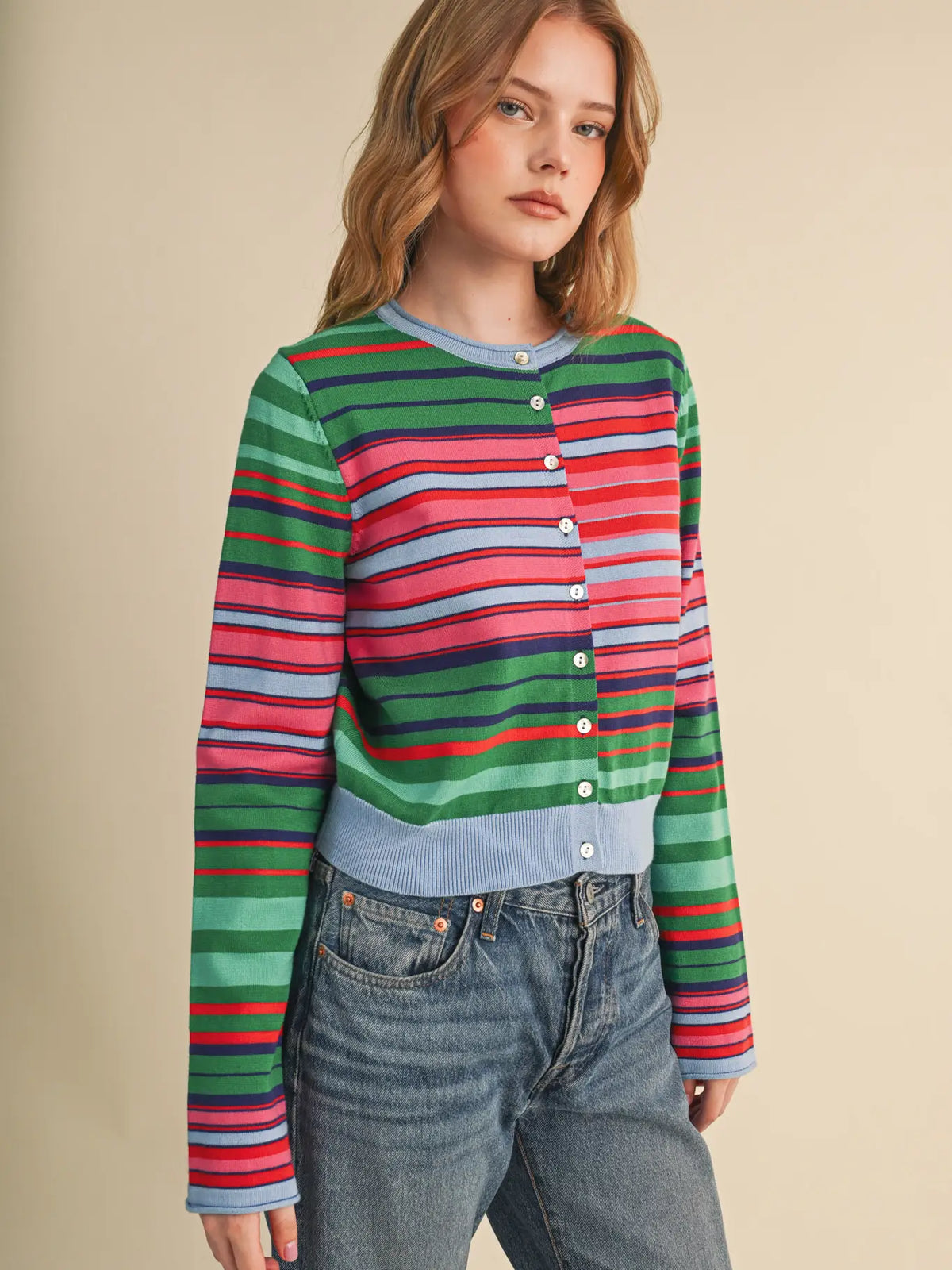 Multi-Color Striped Cardigan Sweater