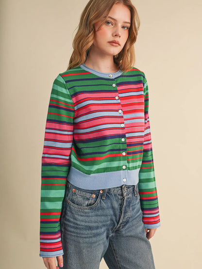Multi-Color Striped Cardigan Sweater