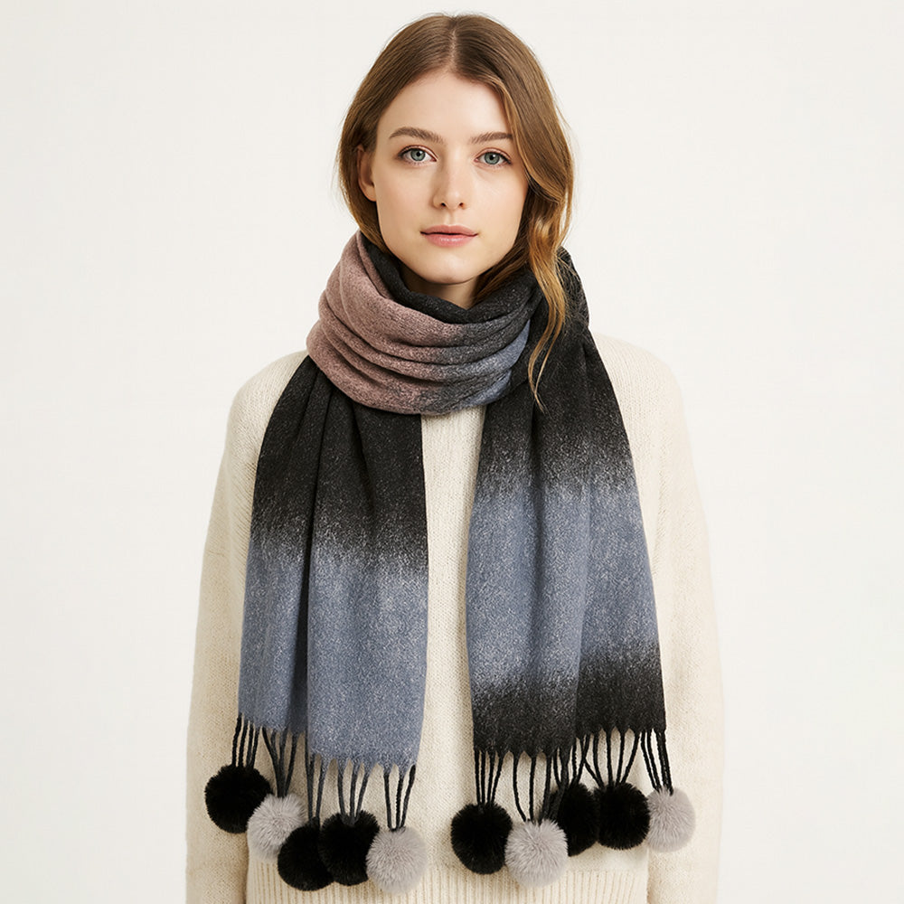 Colorblock Pom-pom Scarf (More Colors)