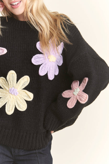 Flower Applique Sweater (More Colors) ~SALE $35.20~