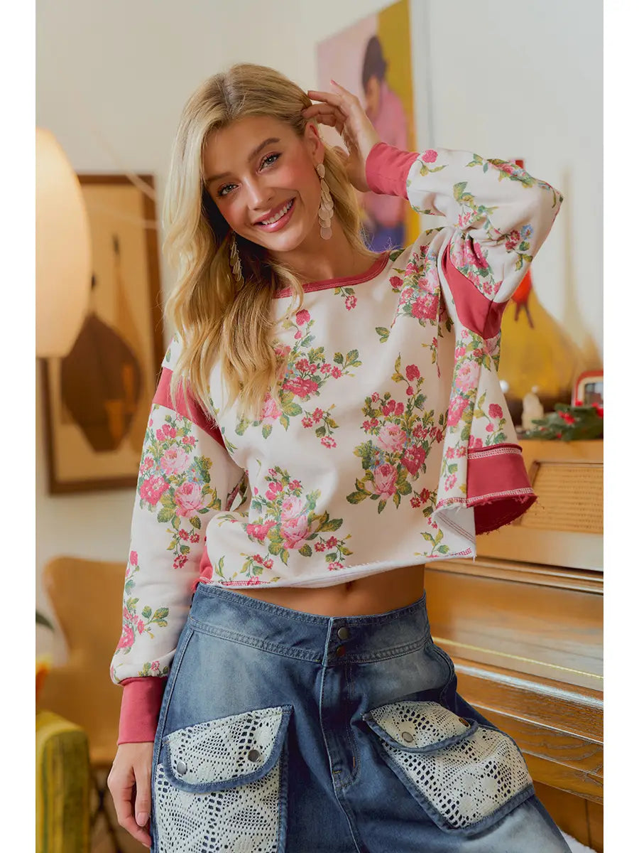 Floral Terry Open Back Top