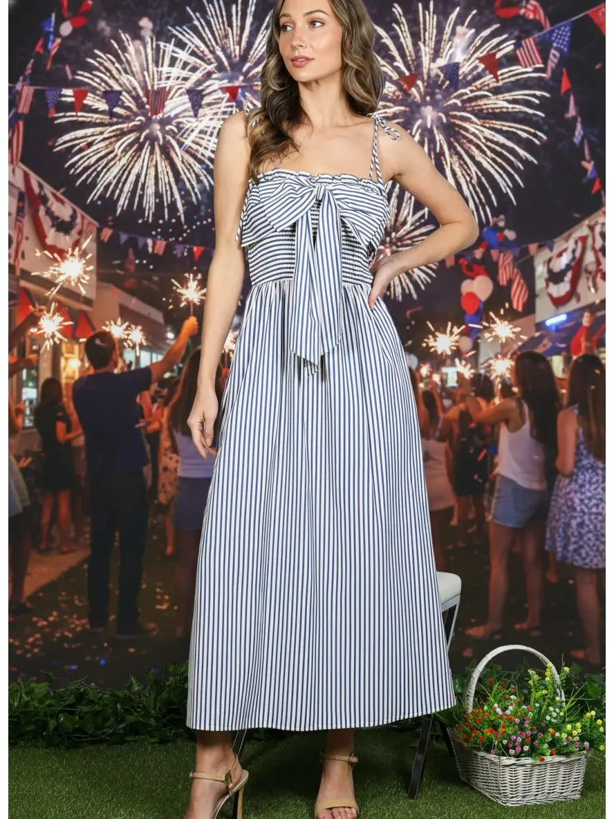 Bow Accent Striped Dress