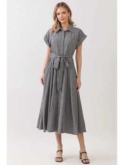 Checkered Print Midi Dress