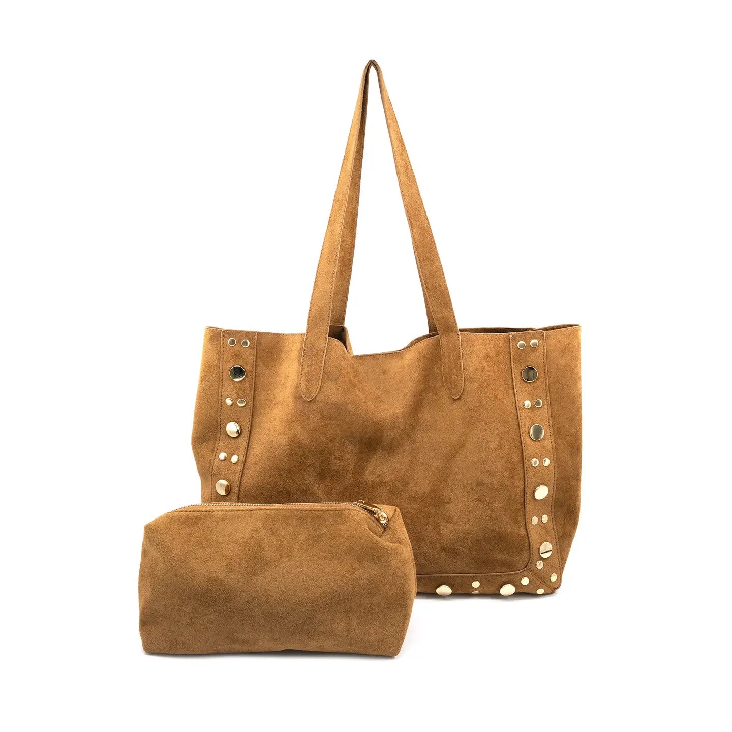 Betsy Suede Shoulder Bag with Gold Studs