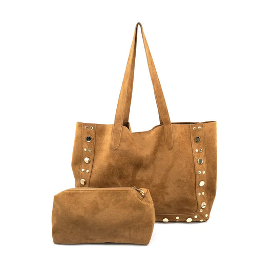 Betsy Suede Shoulder Bag with Gold Studs