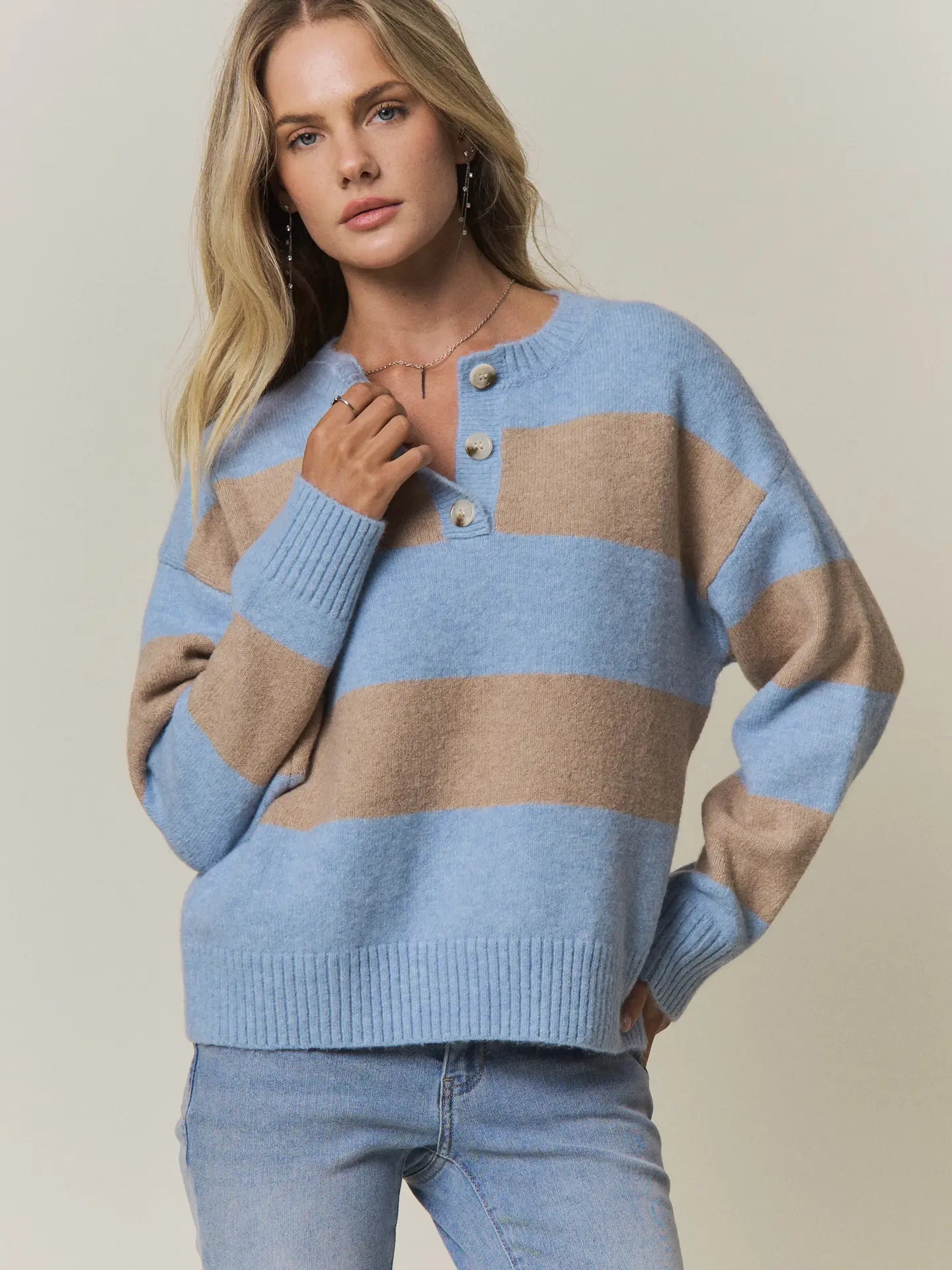 Henley Striped Sweater