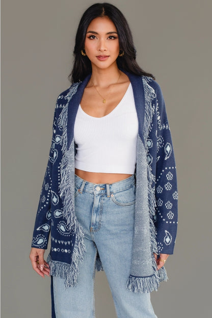Blue Bandana Fringe Cardigan