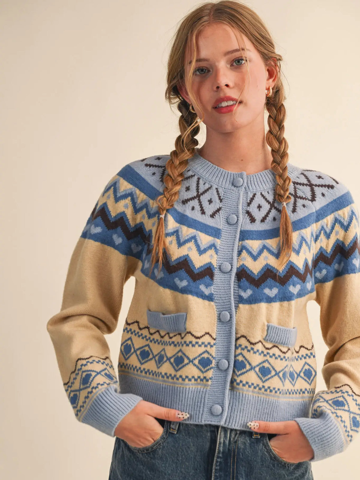 Fair Isle Heart Sweater Cardigan
