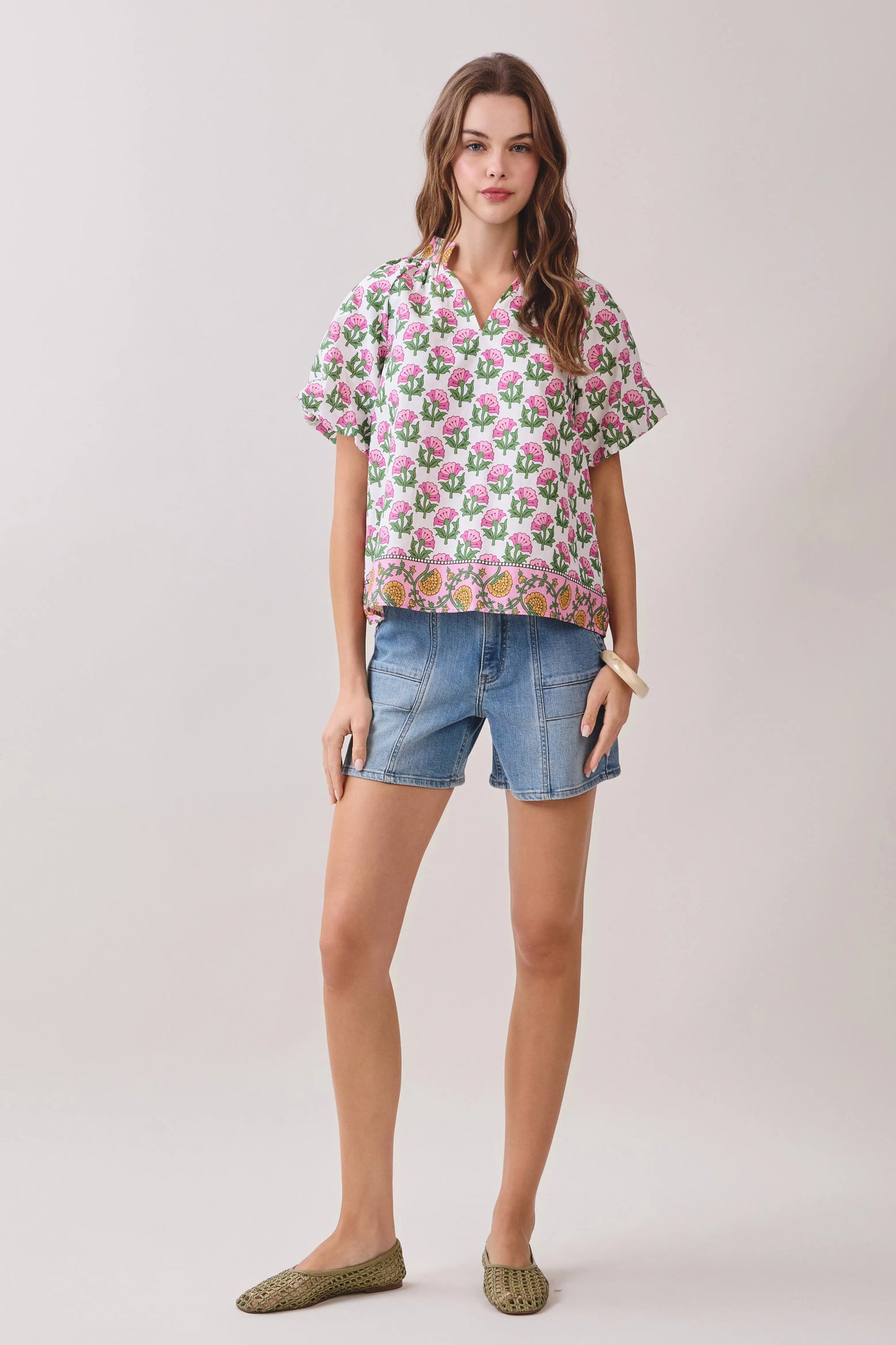 Floral Print Bubble Sleeve Top (More Colors)