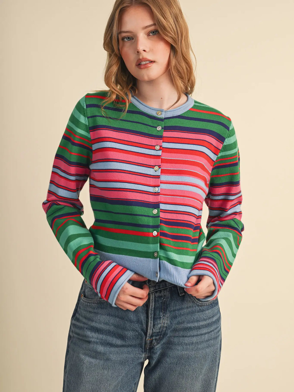 Multi-Color Striped Cardigan Sweater
