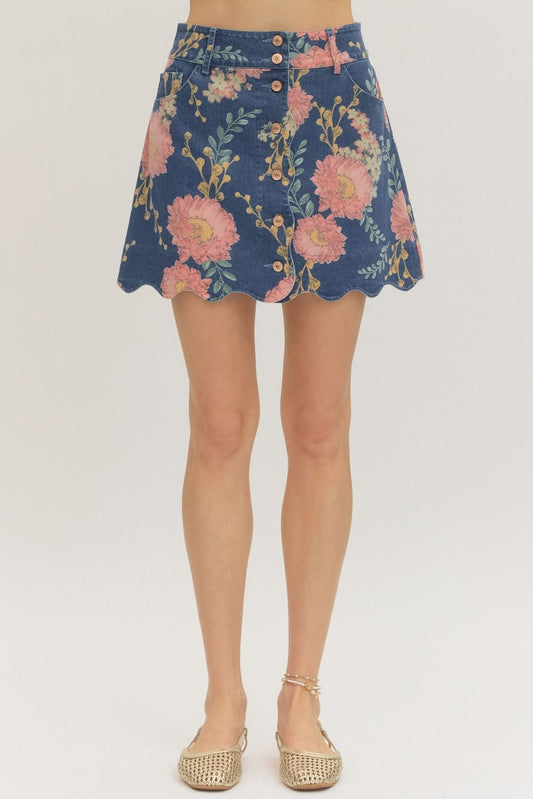 Floral Denim Skirt