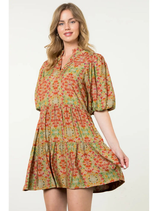 Puff Sleeve Print Dress ~SALE $46.40~