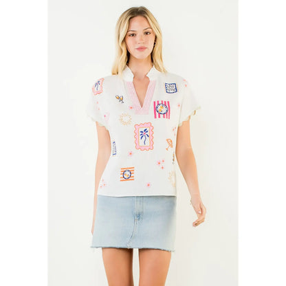 Raya Embroidered Top (White)