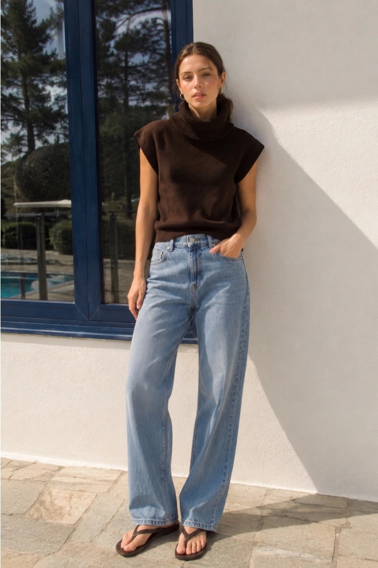 Ribbed Sleeveless Turtleneck Sweater