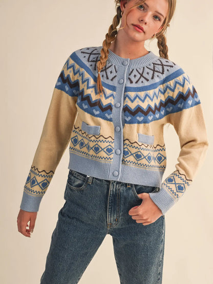 Fair Isle Heart Sweater Cardigan