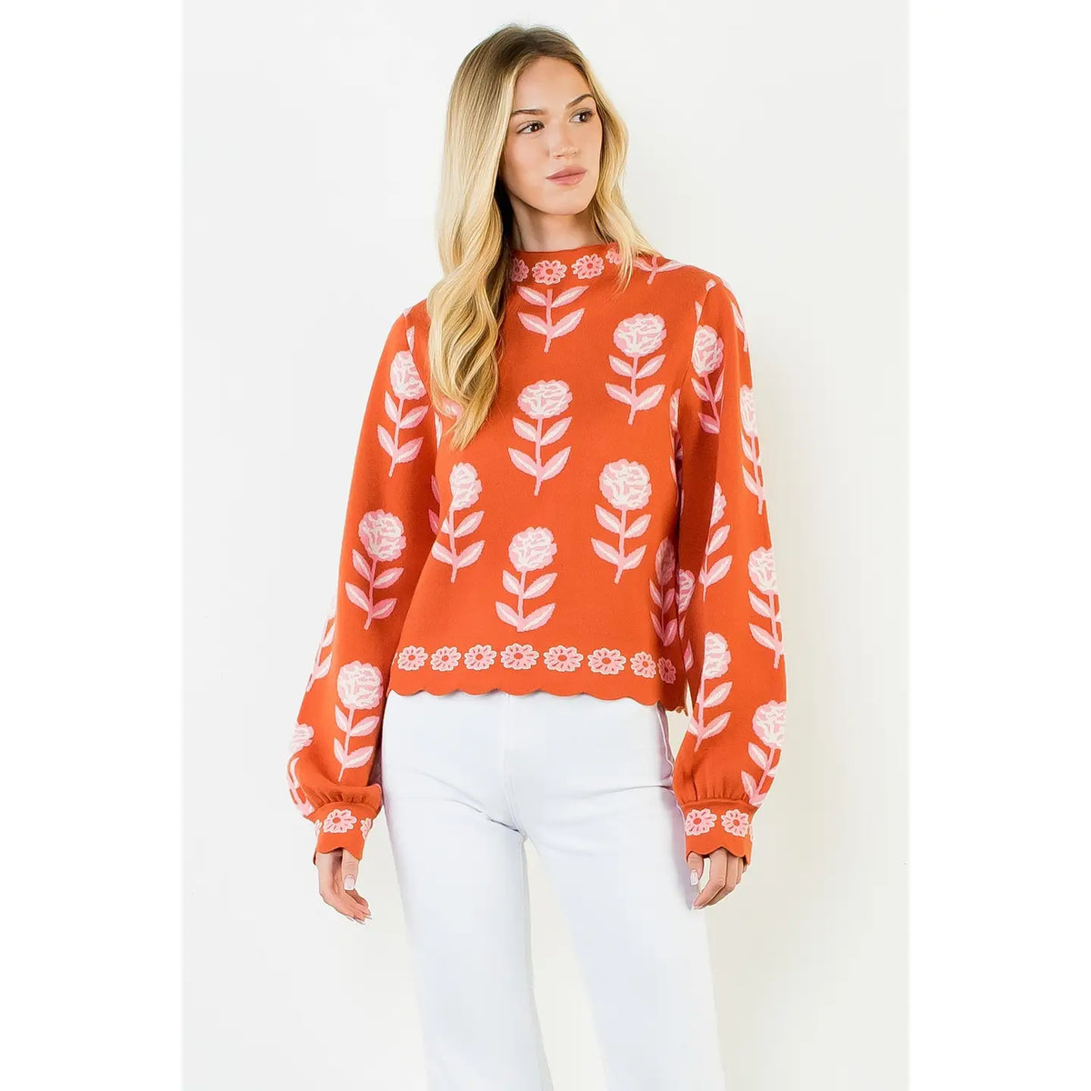Sarah Flower Print Turtleneck Sweater