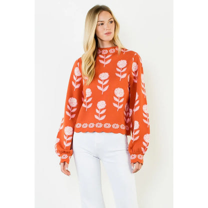 Sarah Flower Print Turtleneck Sweater