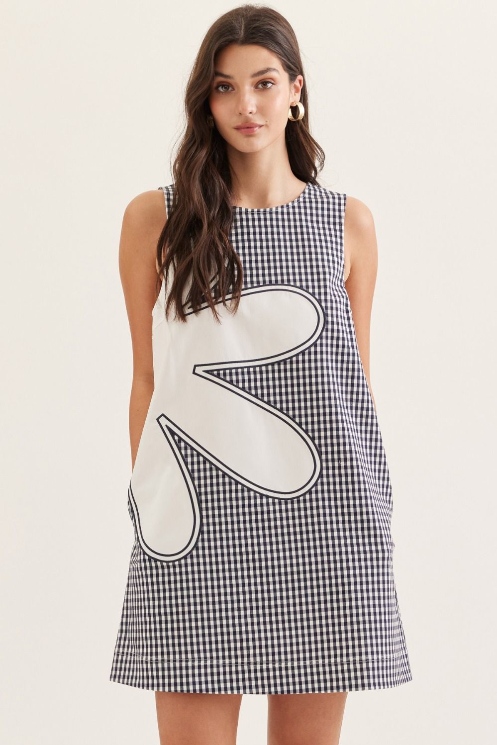 Gingham Floral Appliqué Dress