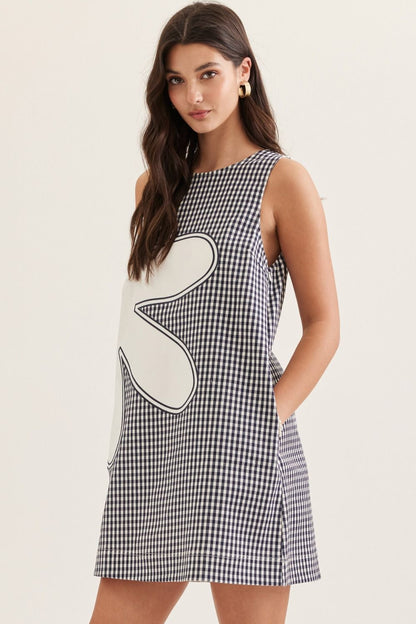 Gingham Floral Appliqué Dress
