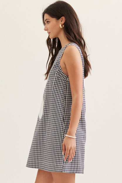 Gingham Floral Appliqué Dress